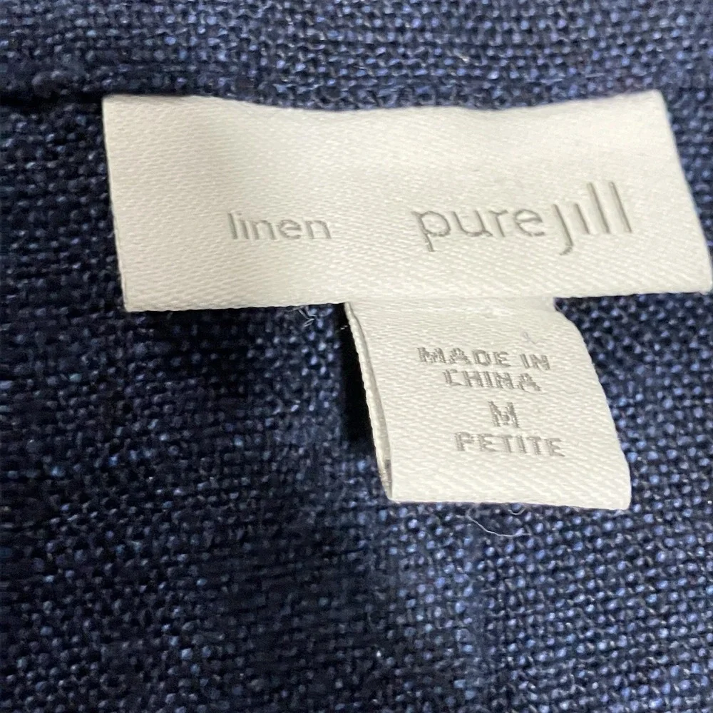 Pure J Jill Linen Jacket Womens Sz MP Blue Open Front Long Sleeve Lightweight